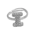 Adjustable silver bubble ring featuring a sparkling pave-set letter I design - Adjustable Open / Silver-I