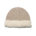 Winter beige knit bucket hat with plush faux fur trim and warm ribbed texture - M (56-58cm) / Khaki