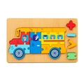3D wooden yellow school bus puzzle for kids with numbered blocks and math symbols - Bus 2