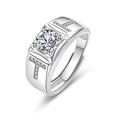 Adjustable silver men's ring with round zircon and crystal-set T-shape patterns - Adjustable Open / Silver TMJ016
