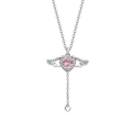 Cupid Herz Halskette mit rosa Zirkon Flügeln und langem Quastenanhänger in Silber - Rosa Engel / Rosa