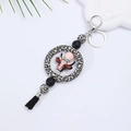 Silicone keychain with leopard pattern ring, cow head pendant and black tassel - Black And White Leopard With Cow Head Charm (#6)