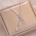Elegant silver double gourd pendant necklace with sparkling zircon pavé in a jewelry box - Steel Color Double Gourd