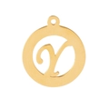Golden round stainless steel pendant featuring a hollow cursive letter Y on white background - Letter Y