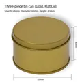 Matte gold round tin candle container with lid, size 65mm diameter by 40mm height - Three-piece Flat Lid Empty Box / Gold