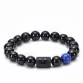 Gemini zodiac bracelet featuring black agate beads and a blue marble stone detail - Gemini
