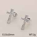 Silver stainless steel cross stud earrings with sparkling white zirconia stones - Zirconia Cross Style / Silver