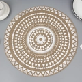 Set de table rond en jute tissé main avec motif mandala blanc pour déco nordique - 38cm / Sans Franges Motif Blanc 2