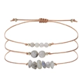 Three-piece beige woven bracelet set with natural labradorite stones and gold copper beads - Flash Stone (Labradorite)