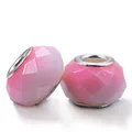 Set of two pink faceted glass charm beads with silver metal cores for DIY jewelry - Pink Faceted