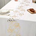 Detail of white mesh table runner with metallic gold 30th birthday stars and numbers - 28*275cm / 30th Birthday Gold