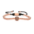Handmade woven bracelet with rose gold beads and black micro-pave zircon ball - 10mm Lucky Bead / Rose Gold