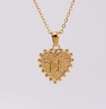 Minimalist gold heart necklace with embossed letter H and textured bead frame - H (With Chain)