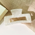 Elegant white marble acetate hair claw clip with rectangular bow design for women - Rectangular Hollow Out / Light White Marble