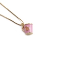 Detail of gold-plated chain necklace with pink cup pendant featuring a heart motif - Pink