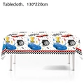 Racing party tablecloth with blue cars and checkered flags pattern, size 130x220cm - Tablecloth 130*220cm