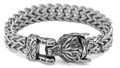 Vintage stainless steel woven chain bracelet with detailed wolf head charm and U-clasp - Vintage Silver Double Row Woven Wolf Head Style (As Image 6 22cm)