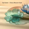 Peacock green Sakura shaped plastic fruit plate with elegant gold rim and floral texture - Peacock Green-Cherry Blossom Style
