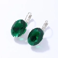 Elegant silver earrings featuring oval-cut emerald green gemstones in a minimalist setting - Green Rhinestone (1.8x1.3)