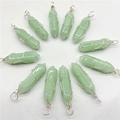 Set van 12 groene aventurijn kristallen hangers met zilverkleurige draadwikkel - Alleen hanger / Groene Aventurijn