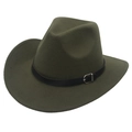 Detail of olive green cowboy hat with a black leather band and silver buckle - M (56-58cm) / Army Green Cowboy (Black Belt)