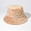 Thick warm plush bucket hat for women in beige faux fur, solid retro winter headwear - M (56-58cm) / Khaki