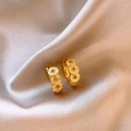 Three-link ancient Chinese coin earrings in gold finish with lucky money symbol - Triple Copper Coins (A2768 Gold)