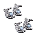 Silver interlocking moon charms with blue opal beads and rhinestones for DIY jewelry - Style 04 Interlocking Moons (27x19mm) / Silver