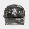 Klassische Camouflage-Baseballkappe mit weißer Sonnenbestickung und gebogenem Schirm - Grau Schwarze Camouflage-Stickerei (2#色)