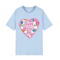 Light blue short sleeve Mother's Day T-shirt with pink heart balloon graphic - Light Blue (Heart Pattern)