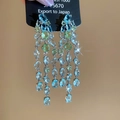 Détails de boucles d'oreilles longues à pampilles avec cristaux bleus et verts - 45# Tige en argent - Bleu - Style pompon