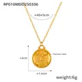 Pisces and star relief gold titanium steel necklace with circular pendant for women - Pisces / Gold