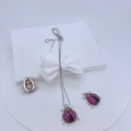 Detail of ladybug jewelry set with pink and black stones in a white gift box - #3 Ladybug Single Pendant