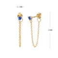 Detail of S925 sterling silver drop earrings with blue zircon and gold chain links - Gold Plated 925 Silver - Blue Zirconia