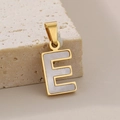 Elegante colgante letra E bañado en oro 18K con incrustación de nácar blanco - Letra E(KP115517-K)