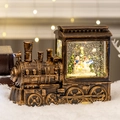 Vintage Bronze Weihnachtszug Schneekugel mit Schneemann und leuchtenden LED-Lichtern - Drei Schneemänner