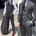 Three-piece charcoal grey suit with single-breasted jacket, vest and slim fit trousers - Gray