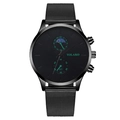 Sleek black men's business quartz watch with mesh strap and moon phase sub-dials - Green Scale Black Hands Black Strap