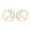 Minimalist gold reindeer stud earrings featuring hollow deer design in circular frames - 160 Round Elk - Gold