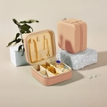 Pink portable jewelry storage box with zipper and interior compartments for rings - Cross-grain / Champagne Pink