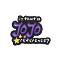 Black enamel pin featuring purple glitter JoJo reference text with colorful stars - Purple Artistic Lettering Style (XZ9857)
