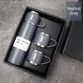 500ml vacuum insulated bottle set in matte neutral grey with two stainless steel cups - Gift Set (1 Flask + 2 Cups) / Neutral Grey
