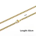 Golden 3mm wide stainless steel box chain necklace with lobster clasp, length 60cm - 3MM Width / 60CM Length / Gold