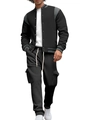 Men's high street fleece baseball jacket and jogger set in black and grey patchwork - Black
