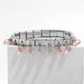 Detail of stainless steel modular bracelet with pink heart charms and rose gold accents - Heart Pendant Pink (18 Links)