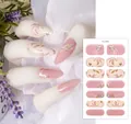 Macro detail of YS-014 floral nail wraps with rhinestones on stiletto nails - YS-014 (Pink White Petal Glitter)