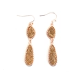 Elegant rose gold double teardrop earrings with shimmering crystal druzy insets - Rose Gold Frame Gold Glitter (EA088-8玫瑰金)