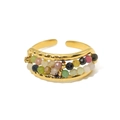 Verstellbarer goldener Edelstahlring mit bunten Perlen im Boho-Stil für Damen - Einstellbar Offen / Mehrfarbig (Natürlicher Turmalin)