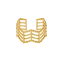 Detail of gold-plated stainless steel open ring with hollow geometric wave lines - Gold Geometric Ladder