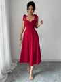 Elegante vestido largo rojo sin mangas corte en A con tirantes de lazo y escote corazón - S / Bottoms / Rojo